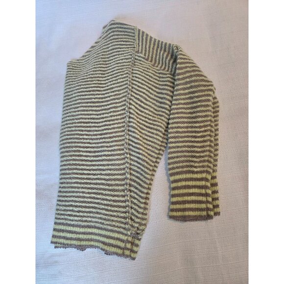 Free People Striped V-Neck Sweater Medium Gray Yellow Fuzzy Knit Pullover - Picture 5 of 8